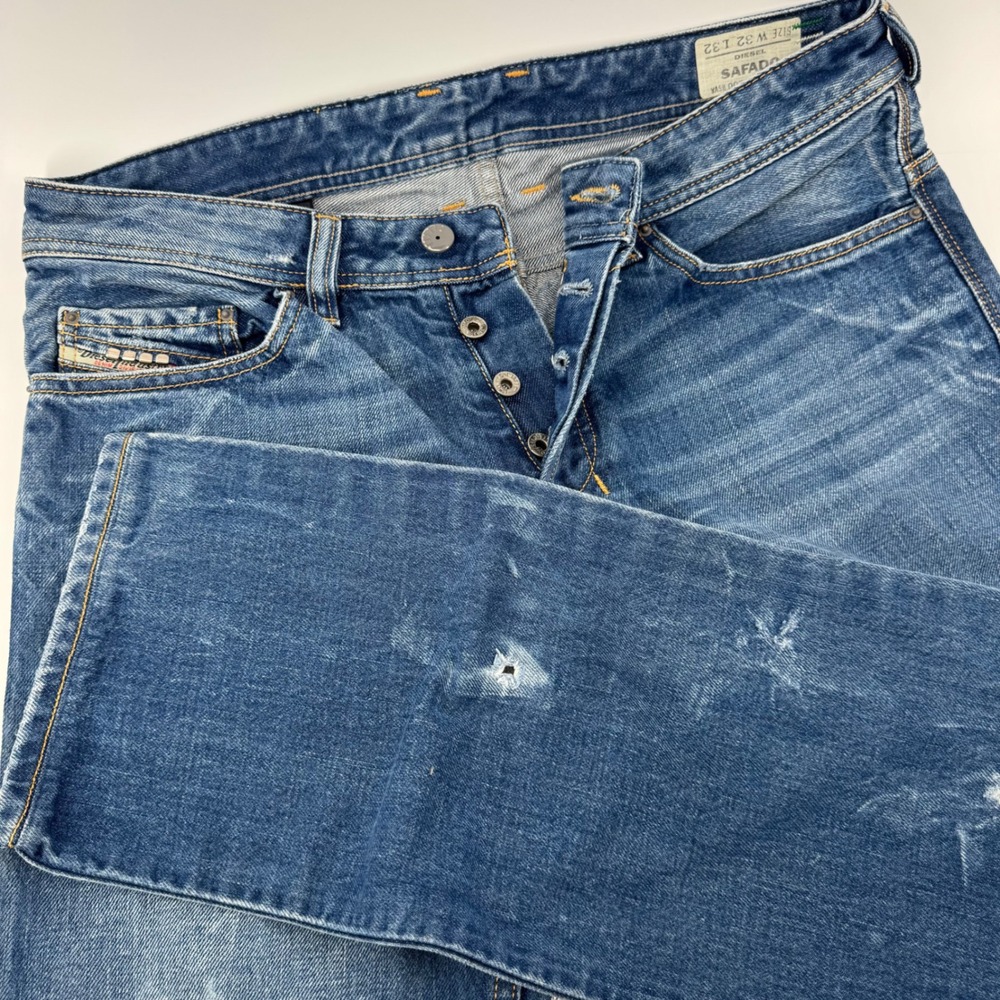 Diesel Safado Regular Slim Straight Jeans Mens 32x32 Blue Wash 0073J Made Italy